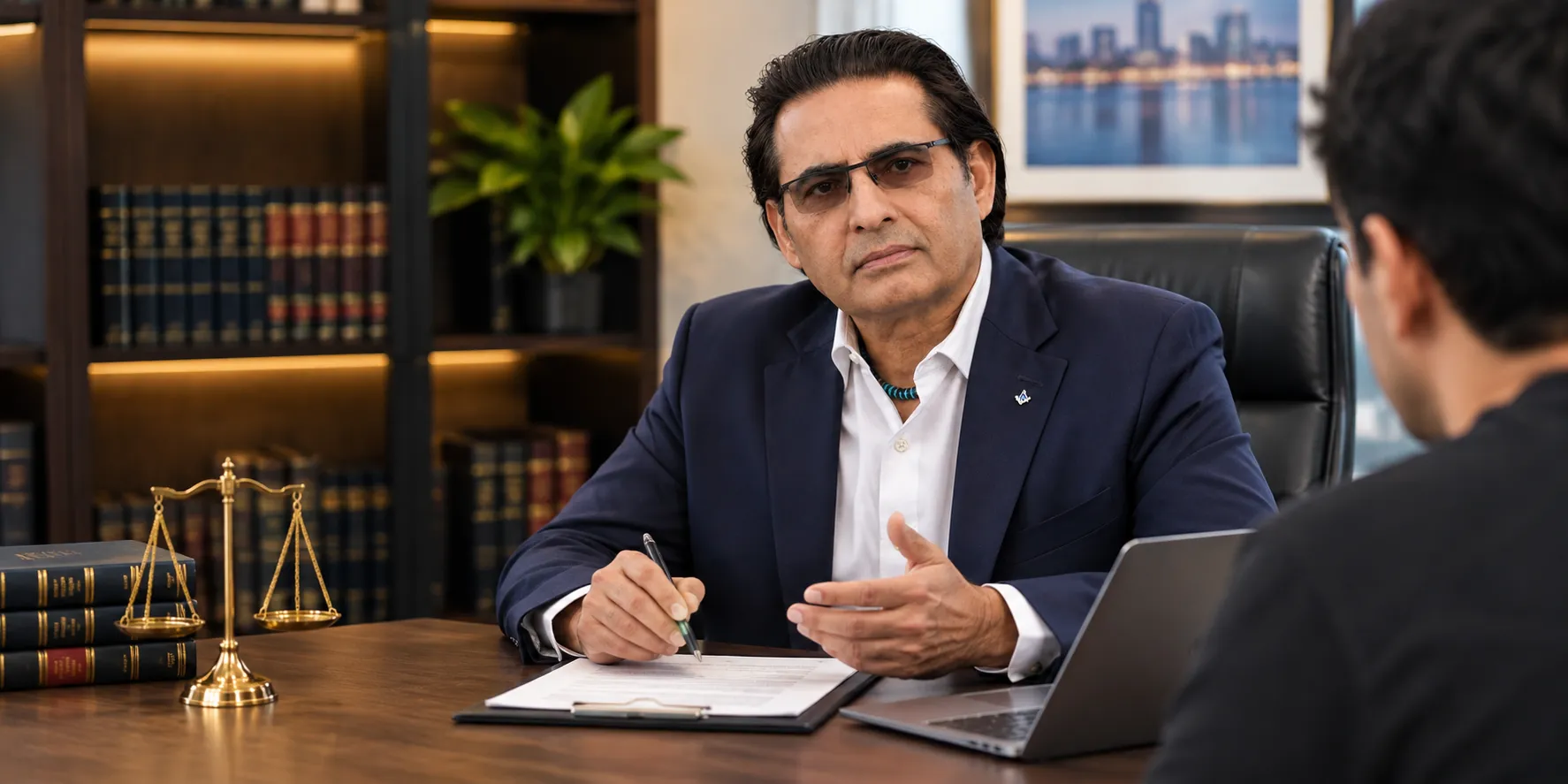 Criminal defense lawyer discussing a case with a client